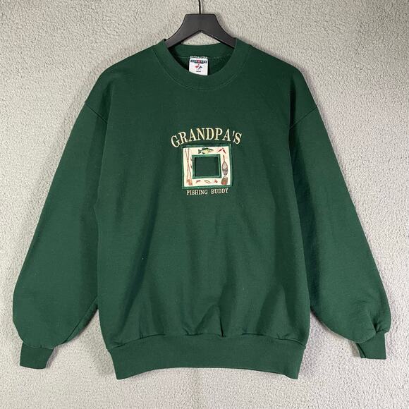 Vintage Jerzees Grandpa’s Fishing Buddy Green Sweatshirt L Made in USA Funny - Picture 8 of 8
